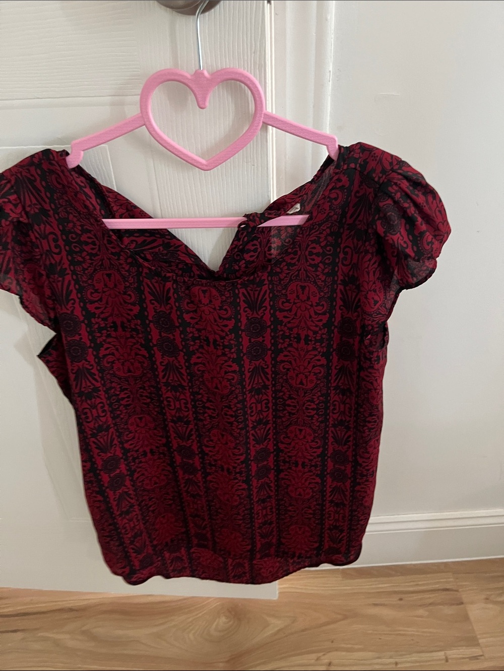 Pink Rose Red and Black Patterned Short Sleeve Blouse